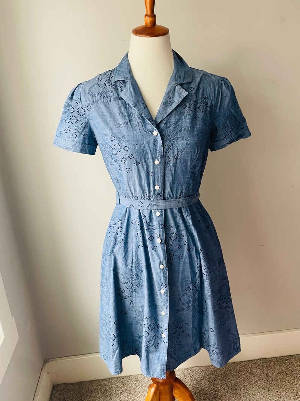 Untickit Belted Blue Chambray Shirtdress with Button Front